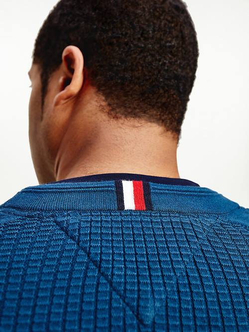 Tommy Hilfiger Plus Knitted Grid Check Crew Neck Jumper Pulóverek Férfi Kék | TH216EFT