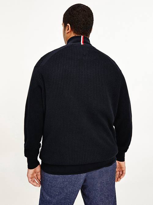 Tommy Hilfiger Plus Knitted Grid Check Zip-Thru Jumper Pulóverek Férfi Kék | TH862IZH