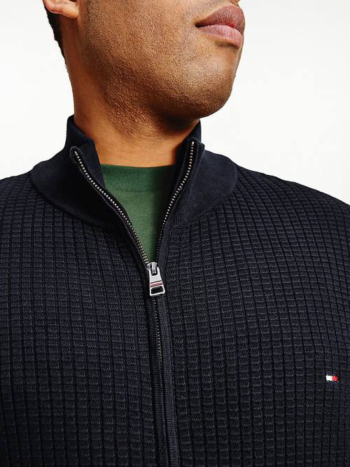 Tommy Hilfiger Plus Knitted Grid Check Zip-Thru Jumper Pulóverek Férfi Kék | TH862IZH