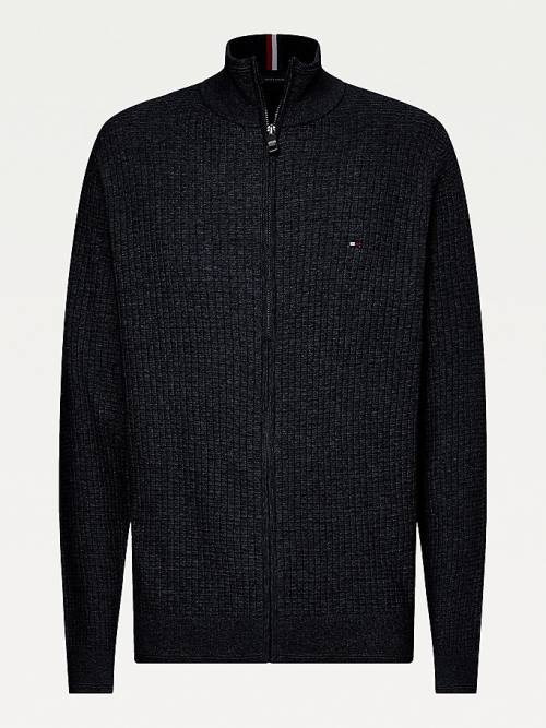 Tommy Hilfiger Plus Knitted Grid Check Zip-Thru Jumper Pulóverek Férfi Kék | TH862IZH