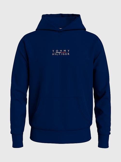 Tommy Hilfiger Plus Logo Embroidery Kapucnis Pulóver Férfi Kék | TH681DPJ