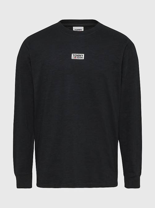 Tommy Hilfiger Plus Logo Long Sleeve Póló Férfi Fekete | TH610XKV