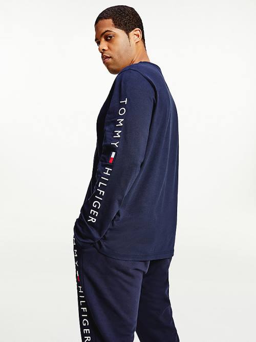 Tommy Hilfiger Plus Organic Jersey Logo Long Sleeve Póló Férfi Kék | TH197LKZ