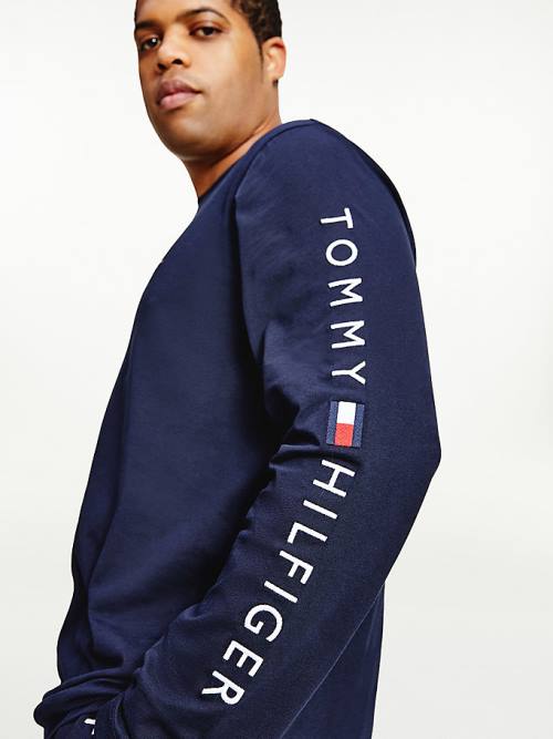 Tommy Hilfiger Plus Organic Jersey Logo Long Sleeve Póló Férfi Kék | TH197LKZ