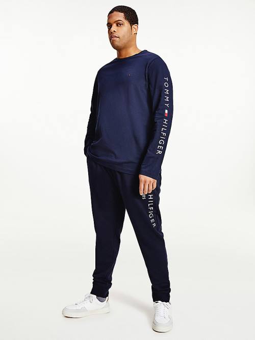 Tommy Hilfiger Plus Organic Jersey Logo Long Sleeve Póló Férfi Kék | TH197LKZ