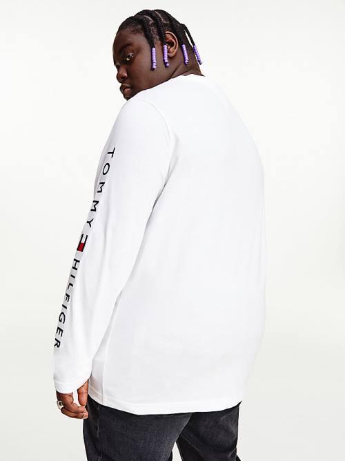 Tommy Hilfiger Plus Organic Jersey Logo Long Sleeve Póló Férfi Fehér | TH504UFM