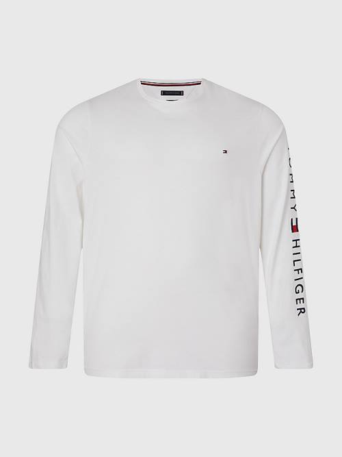 Tommy Hilfiger Plus Organic Jersey Logo Long Sleeve Póló Férfi Fehér | TH504UFM