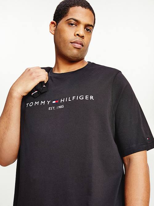 Tommy Hilfiger Plus Organic Pamut Logo Póló Férfi Fekete | TH456WNE