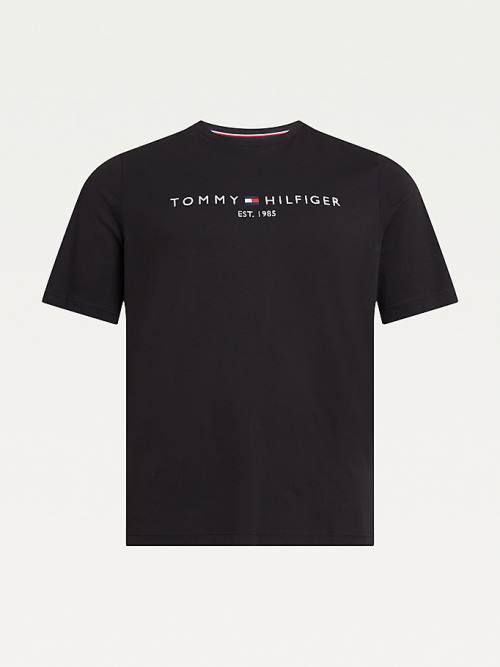 Tommy Hilfiger Plus Organic Pamut Logo Póló Férfi Fekete | TH456WNE