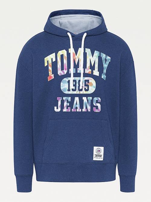 Tommy Hilfiger Plus Organic Pamut Relaxed Tie-Dye Logo Kapucnis Pulóver Férfi Kék | TH215WUY