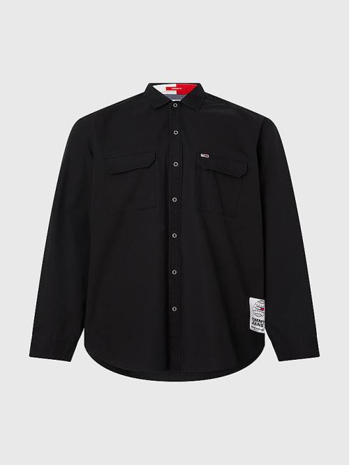 Tommy Hilfiger Plus Organic Pamut Twill Overshirt Ingek Férfi Fekete | TH490UQP