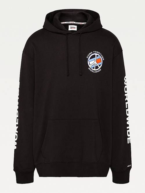 Tommy Hilfiger Plus Peace Logo Kapucnis Pulóver Férfi Fekete | TH827MXA