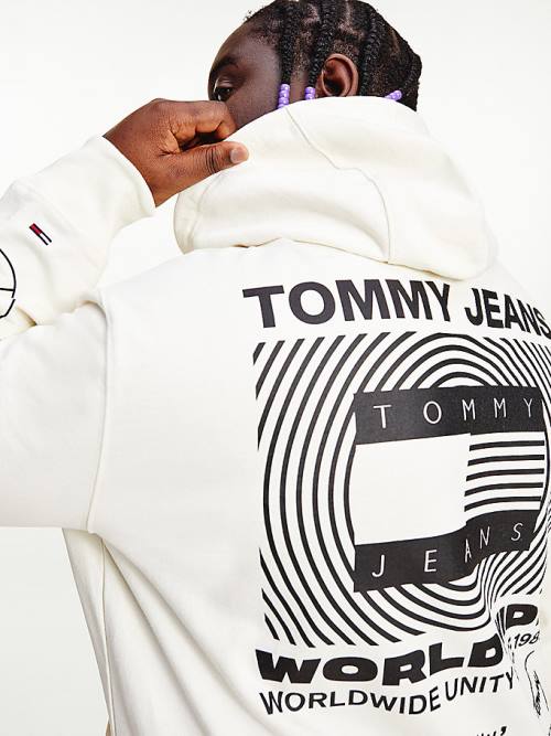 Tommy Hilfiger Plus Recycled Unity Back Graphic Kapucnis Pulóver Férfi Fehér | TH807FBU