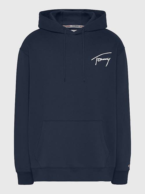 Tommy Hilfiger Plus Signature Logo Relaxed Fit Kapucnis Pulóver Férfi Kék | TH320MKT