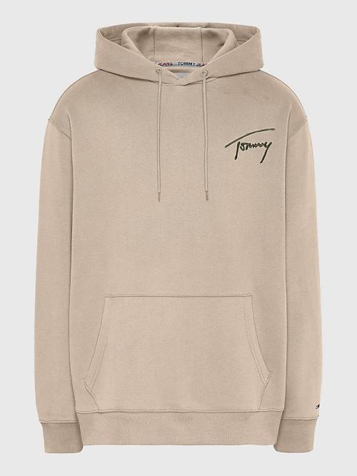 Tommy Hilfiger Plus Signature Logo Relaxed Fit Kapucnis Pulóver Férfi Bézs | TH345LBC