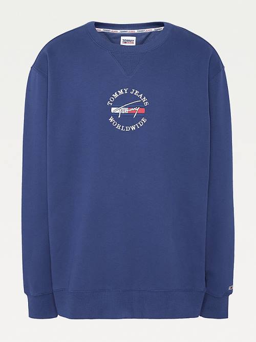 Tommy Hilfiger Plus Timeless Signature Logo Pulóver Férfi Kék | TH327FOM