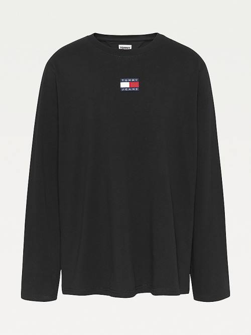 Tommy Hilfiger Plus Tommy Badge Long Sleeve Póló Férfi Fekete | TH359EKM