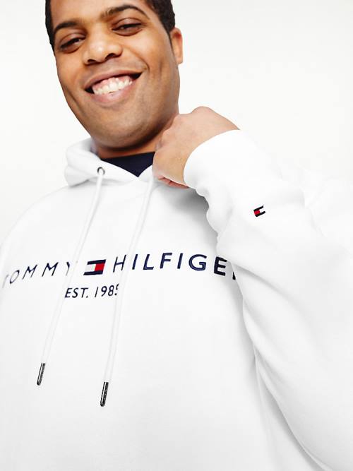 Tommy Hilfiger Plus Tommy Logo Flex Fleece Kapucnis Pulóver Férfi Fehér | TH590YWX