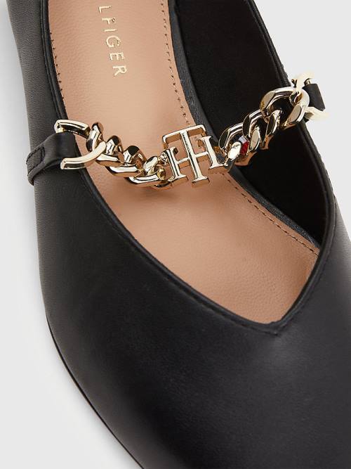 Tommy Hilfiger Pointed Toe Chain Bőr Balerina Cipő Női Fekete | TH970BZW