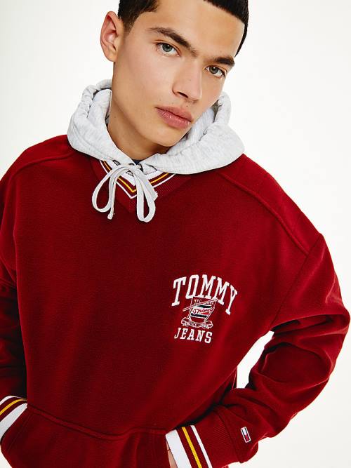 Tommy Hilfiger Polar Fleece V-Neck Kapucnis Pulóver Férfi Piros | TH457FHU