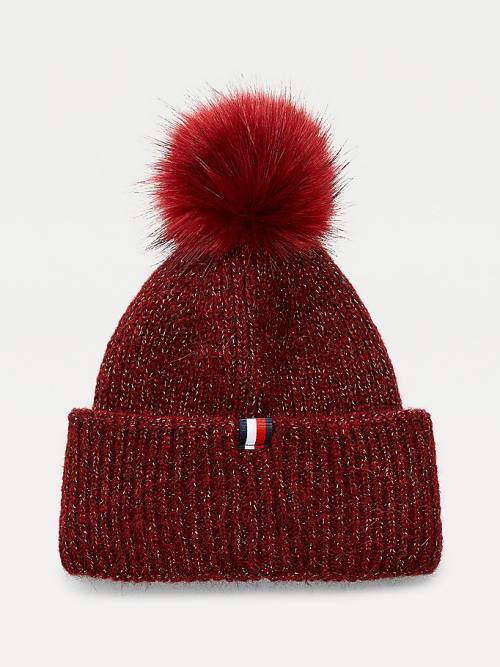 Tommy Hilfiger Pom Pom Metallic Rib-Knit Beanie Kalap Női Lila | TH851FSB