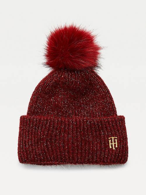 Tommy Hilfiger Pom Pom Metallic Rib-Knit Beanie Kalap Női Lila | TH851FSB