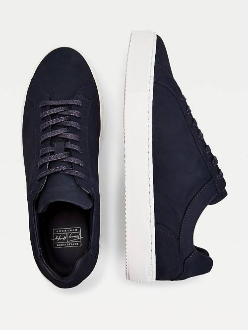 Tommy Hilfiger Premium Nubuck Bőr Cupsole Tornacipő Férfi Kék | TH654RXJ