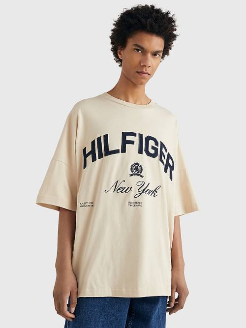 Tommy Hilfiger Prep Crest Embroidery Logo Póló Férfi Bézs | TH520YIF