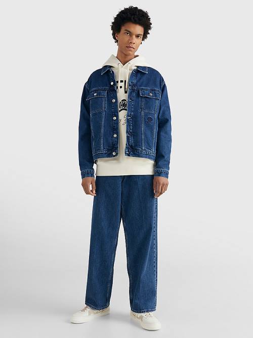 Tommy Hilfiger Prep Crest Embroidery Oversized Denim Kabát Férfi Denim | TH684MFK