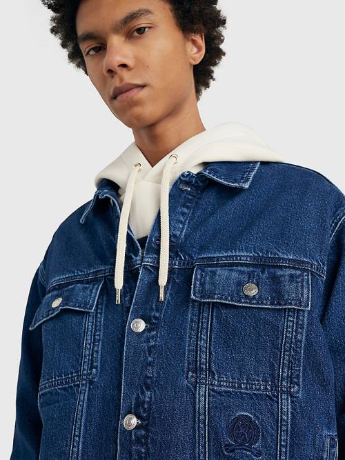 Tommy Hilfiger Prep Crest Embroidery Oversized Denim Kabát Férfi Denim | TH684MFK