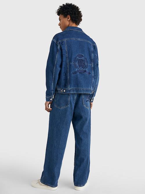 Tommy Hilfiger Prep Crest Embroidery Oversized Denim Kabát Férfi Denim | TH684MFK