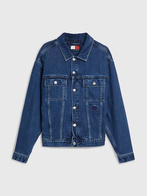 Tommy Hilfiger Prep Crest Embroidery Oversized Denim Kabát Férfi Denim | TH684MFK