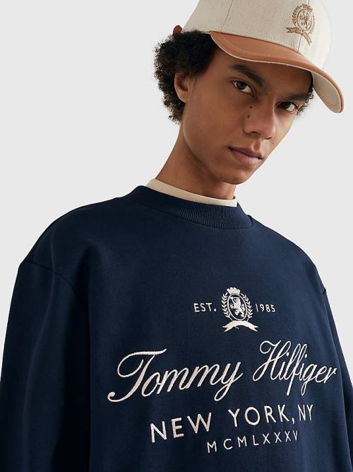 Tommy Hilfiger Prep Crest Organic Pamut Pulóver Férfi Kék | TH960YJC