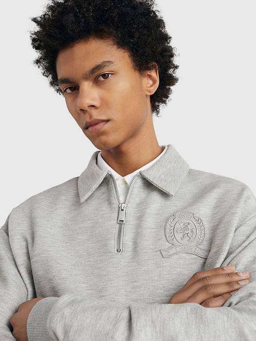 Tommy Hilfiger Prep Crest Quarter-Zip Pulóver Férfi Szürke | TH105XJO