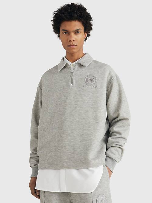 Tommy Hilfiger Prep Crest Quarter-Zip Pulóver Férfi Szürke | TH105XJO