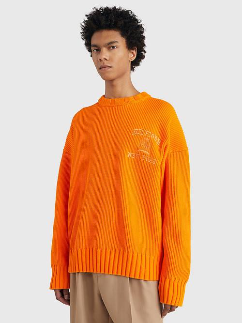 Tommy Hilfiger Prep Crest Rib-Knit Jumper Pulóverek Férfi Narancssárga | TH639OTU