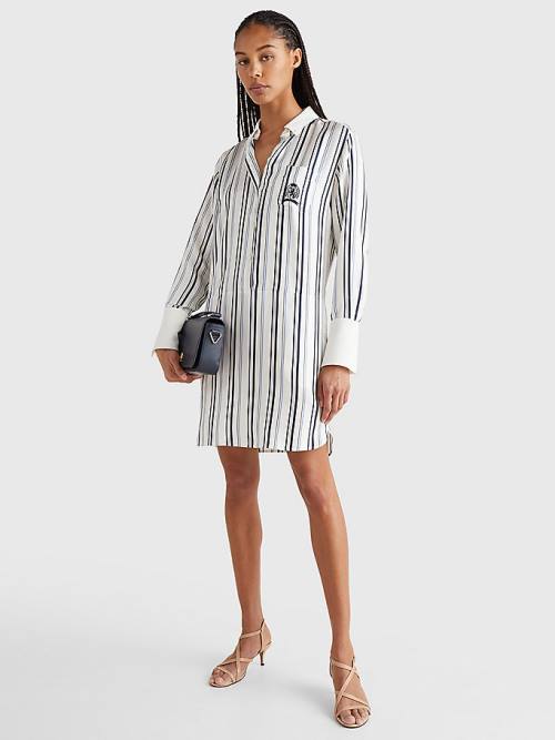 Tommy Hilfiger Prep Crest Silk Stripe Shirt Ruha Női Fehér | TH597EAU