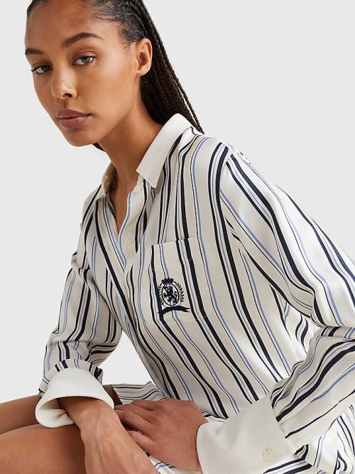 Tommy Hilfiger Prep Crest Silk Stripe Shirt Ruha Női Fehér | TH597EAU