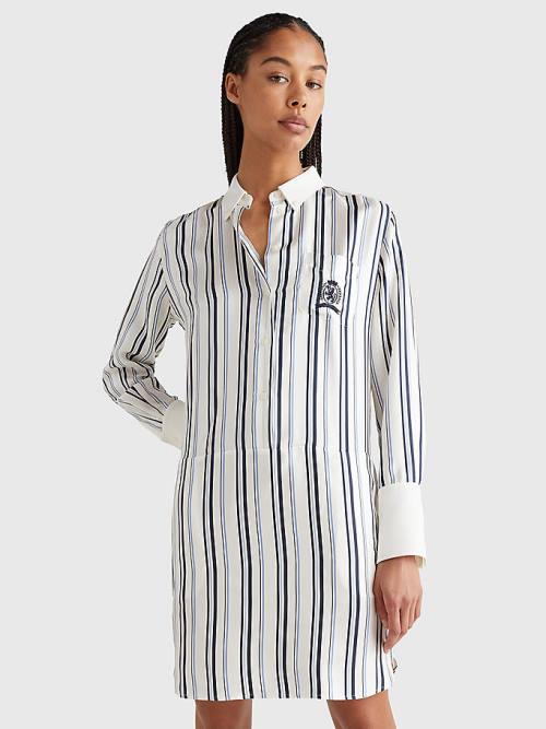 Tommy Hilfiger Prep Crest Silk Stripe Shirt Ruha Női Fehér | TH597EAU