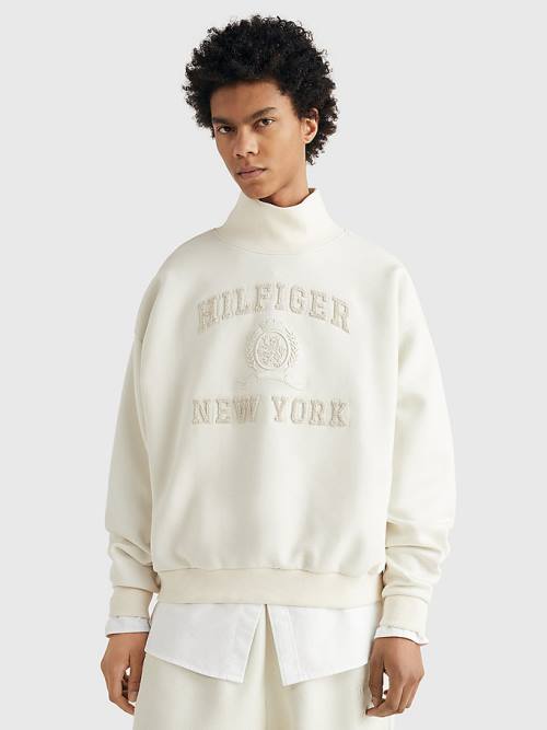 Tommy Hilfiger Prep Mock-Neck Pulóver Férfi Fehér | TH462HYQ