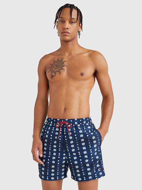 Tommy Hilfiger Print Drawstring Mid Length Shorts Fürdőruha Férfi Kék | TH607EYU