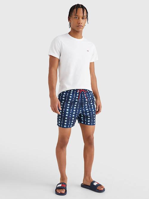 Tommy Hilfiger Print Drawstring Mid Length Shorts Fürdőruha Férfi Kék | TH607EYU