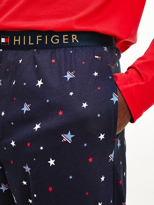 Tommy Hilfiger Print Long Sleeve Set Pizsama Férfi Piros | TH198MZJ