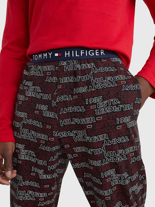 Tommy Hilfiger Print Long Sleeve Set Pizsama Férfi Piros | TH680KZP