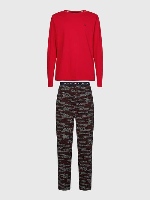 Tommy Hilfiger Print Long Sleeve Set Pizsama Férfi Piros | TH680KZP