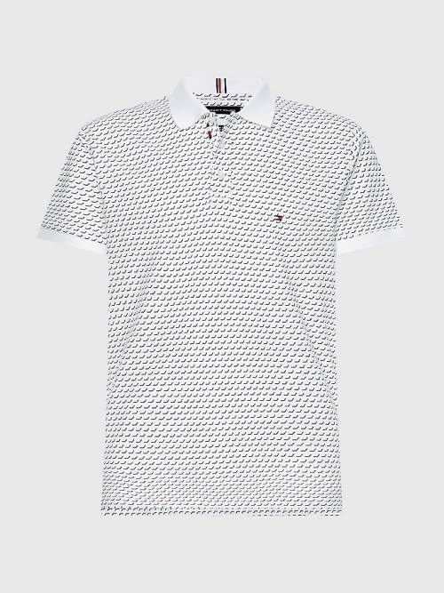 Tommy Hilfiger Print Regular Fit Póló Férfi Fehér | TH695PRH