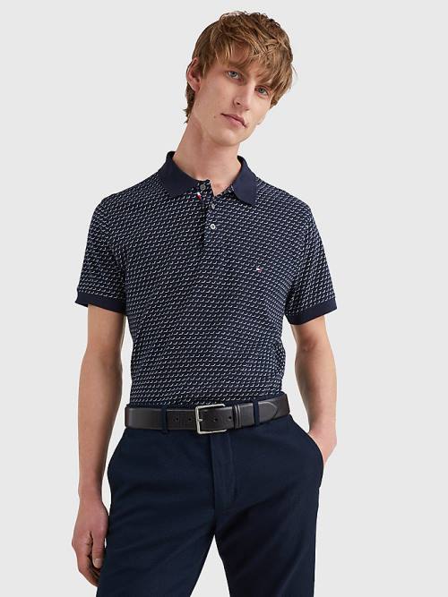 Tommy Hilfiger Print Regular Fit Póló Férfi Kék | TH862WPS