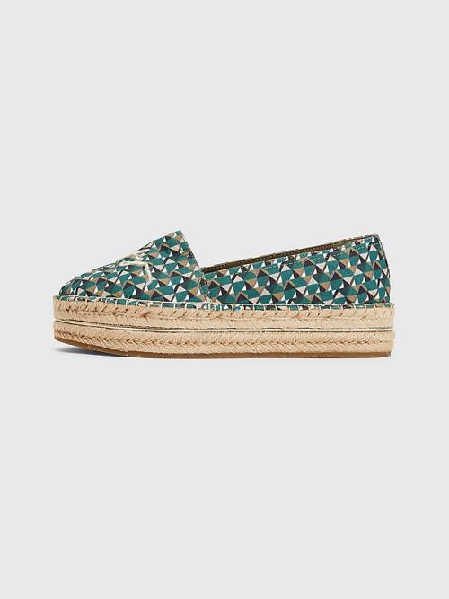 Tommy Hilfiger Printed Signature Logo Espadrilles Loafer Cipő Női Zöld | TH623DTH