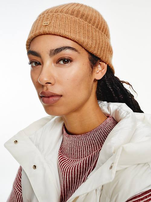 Tommy Hilfiger Pure Cashmere Beanie Kalap Női Barna | TH637RDX