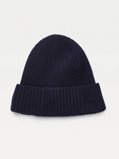 Tommy Hilfiger Pure Cashmere Rib-Knit Beanie Kalap Férfi Kék | TH209QLV